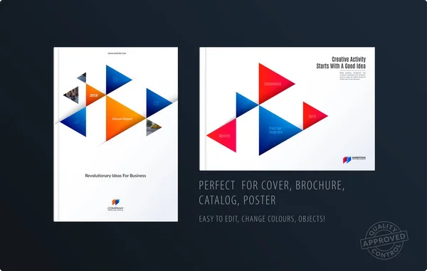 Modèle triangulaire de conception de brochure. Ensemble abstrait moderne coloré, rapport annuel avec triangles pour l'image de marque . — Image vectorielle
