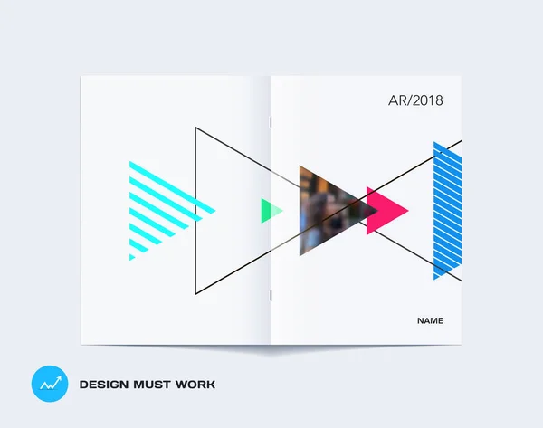 Design astratto a doppia pagina con triangoli colorati per il branding. Presentazione vettoriale commerciale a lato . — Vettoriale Stock