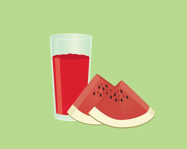 Jugo de batido de sandía con fruta y un vaso de los batidos de estilo plano — Archivo Imágenes Vectoriales