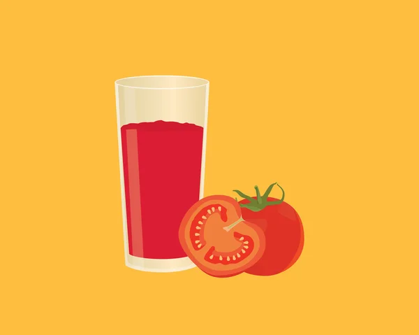 Suco de smoothie de tomate com fruto e um copo dos smoothies estilo chato — Vetor de Stock