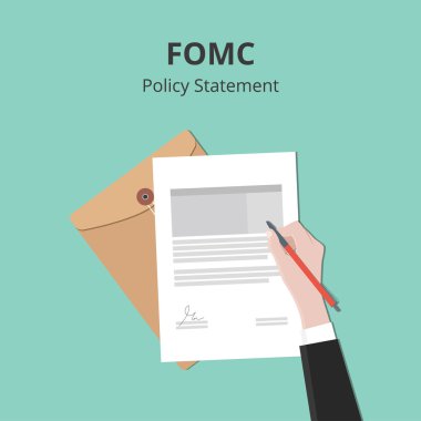 fomc illustration with business man signing a paper document on flat style clipart