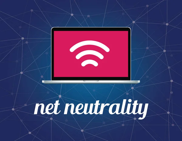 Netneutraliteit concept illustratie met signaal wifi-symbool op de laptop en galaxy schermachtergrond — Stockvector