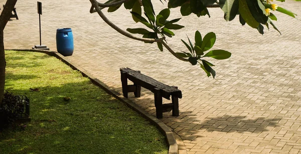 Пустая скамейка в Блэквуде рядом с садом на фото Лаванг Севу, сделанное в Семаранге Индонезия — стоковое фото