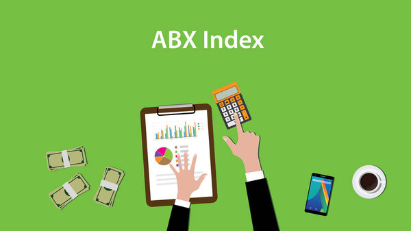 Abx index illustration with business man working on paper work graph chart and money
