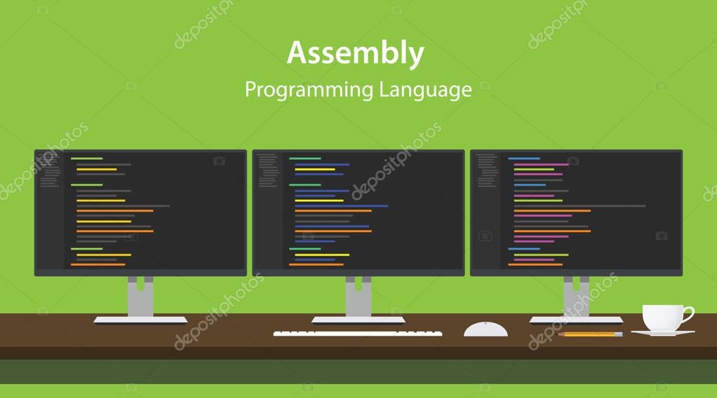 Ilustración del código de lenguaje de programación Assembly mostrado en ...