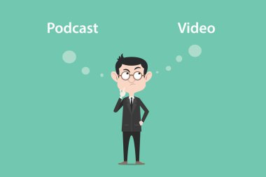 podcast vs video resimde beyaz balon metin ile fark hakkında düşünme