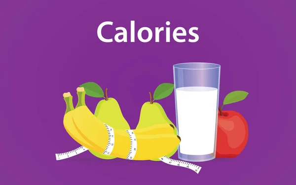 Θερμίδες με βάση δίαιτα εικονογράφηση με γάλα, μπανάνα και μήλο — Διανυσματικό Αρχείο