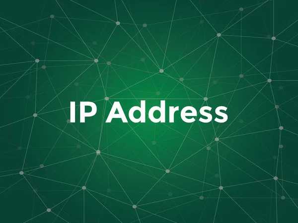 Ilustración de texto blanco para el concepto de dirección IP es una etiqueta numérica asignada a cada dispositivo que participa en una red informática que utiliza el Protocolo de Internet para la comunicación — Vector de stock