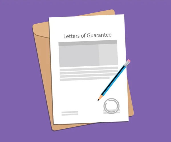 Illustration för brev av garanti stämplat och avslutat med mappen dokumentet ovanpå bordet — Stock vektor