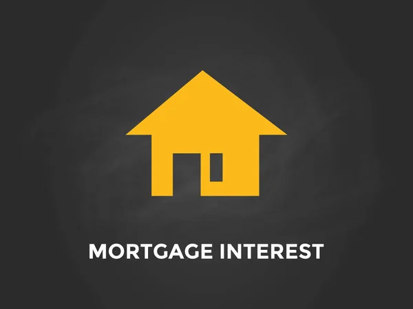 Hypotheek rente illustratie van de witte tekst met gele silhouet van een huis en een zwarte achtergrond — Stockvector