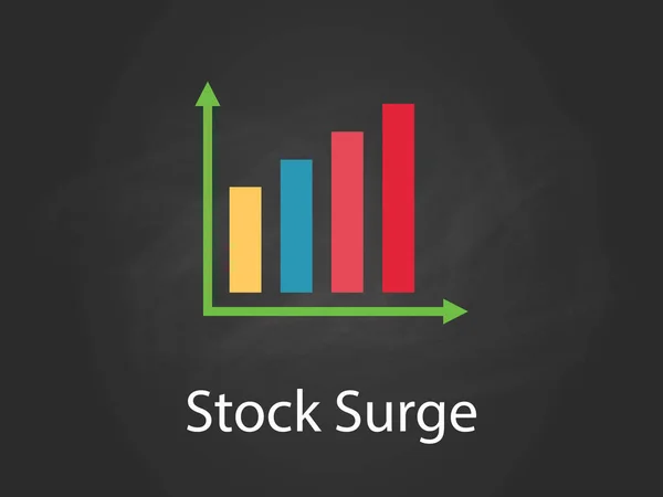 Stock surge chart illustration with colourful bar, white text and black background — Stock Vector