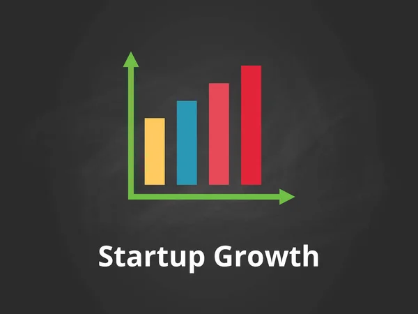Ilustración del gráfico de crecimiento de inicio con barra de colores, texto blanco y fondo negro — Vector de stock