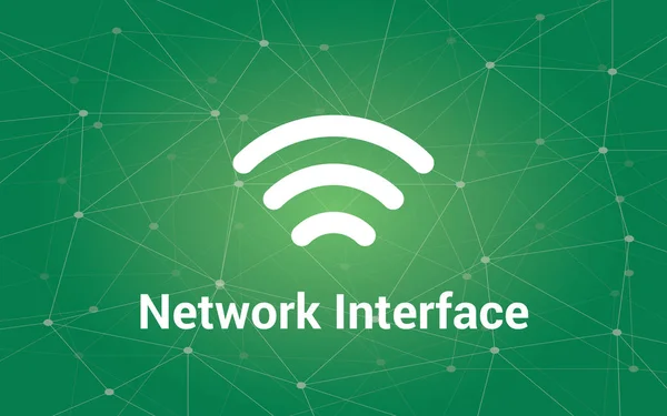 Nätverk gränssnitt vit text illustration med gröna konstellation som bakgrund och signal ikon — Stock vektor