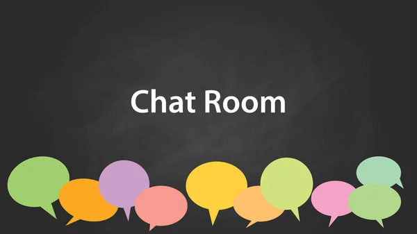 Sala de chat ilustración de texto blanco con llamadas vacías de colores y fondo negro — Vector de stock