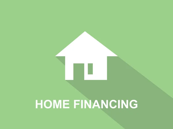 Home financing white text illustration with white house silhouette and green background — Stock Vector