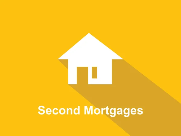 Tweede hypotheek witte tekst illustratie met witte huis silhouet en gele achtergrond — Stockvector