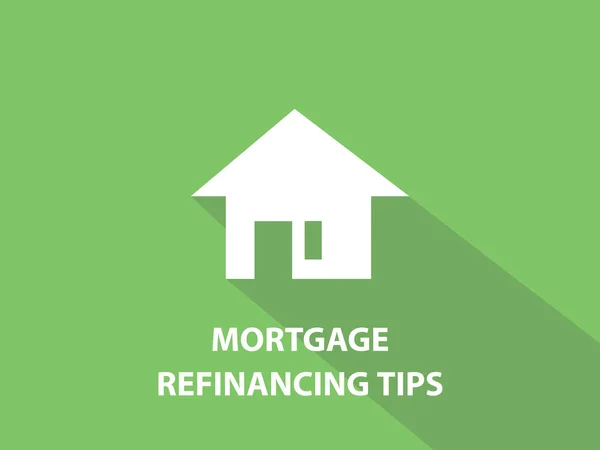 Consejos de refinanciación hipotecaria ilustración de texto blanco con silueta de la casa blanca y fondo verde — Archivo Imágenes Vectoriales