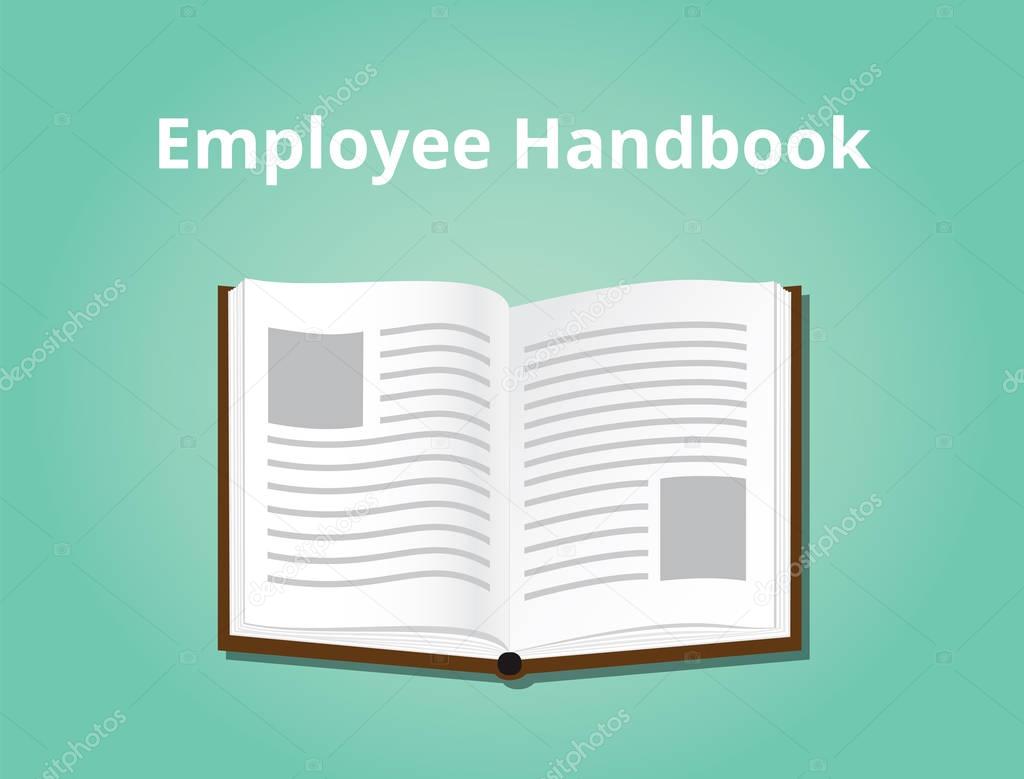 employee handbook illustration with books open and text on top