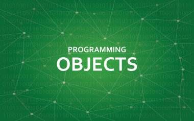 Programlama nesneleri konsept illüstrasyon beyaz metin illüstrasyon yeşil takımyıldızı harita ile arka plan olarak