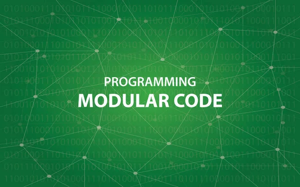 Programación concepto de código modular ilustración texto blanco ilustración con mapa de constelación verde como fondo — Vector de stock