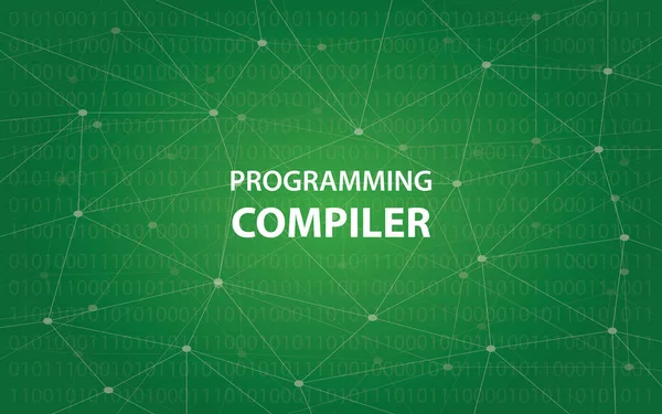 Ilustración de concepto de compilador de programación ilustración de texto blanco con mapa de constelación verde como fondo — Vector de stock