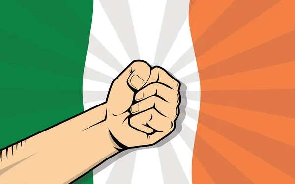 Ireland europe pays lutte symbole de protestation avec la main forte et le drapeau comme arrière-plan — Image vectorielle