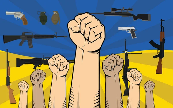Ilustración de protesta ucraniana con una sola mano puño fuerte — Vector de stock