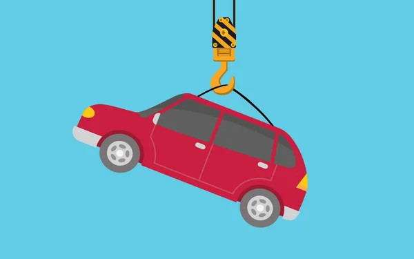 Opknoping auto op haak kraan illustratie — Stockvector