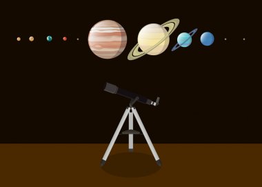 explore planet with various kind of planet and telescope clipart