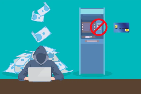 ATM skimming hacker roubar dados do cartão ATM — Vetor de Stock