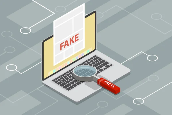 Notícias falsas ou digitalização de fatos com lupa — Vetor de Stock
