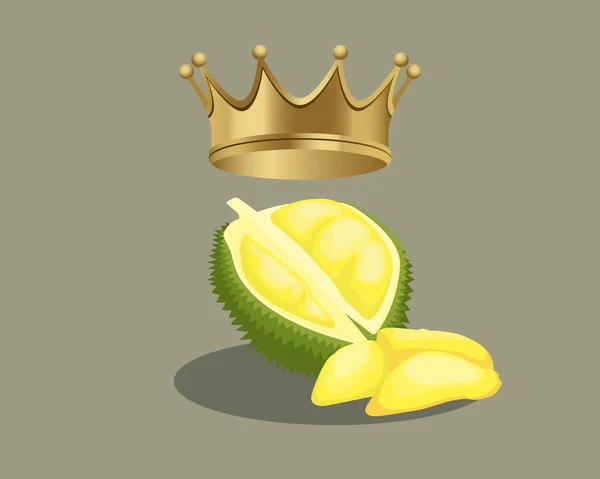 Fruta de rey durian en estilo plano con corona de rey en la parte superior — Vector de stock