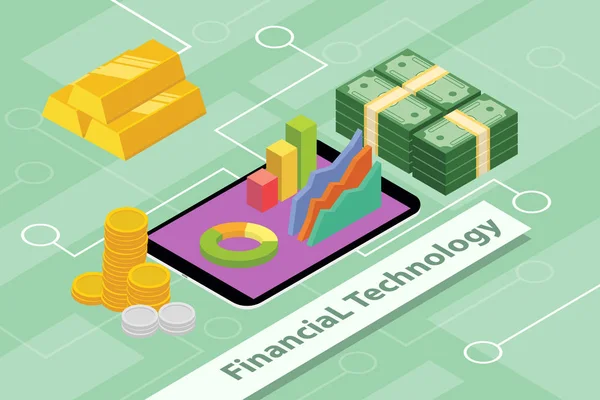 Ilustrações de conceito de negócio de tecnologia financeira com estilo 3D isométrico —  Vetores de Stock
