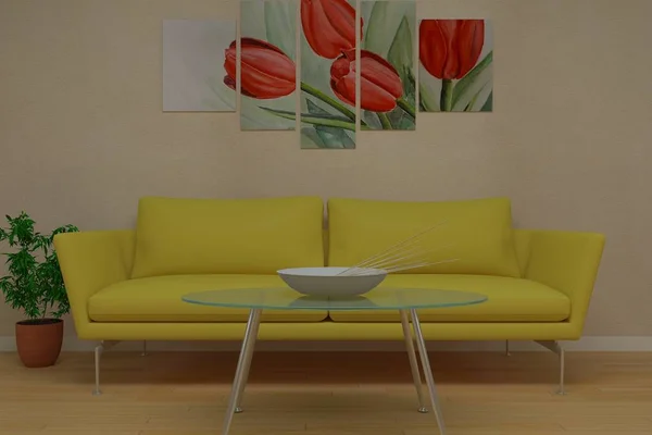 Modern oturma odas ve kanvas iek tablosu