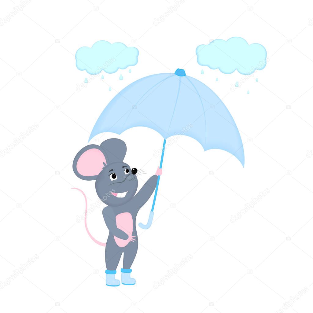 Cartoon Mouse With Umbrella Funny Rat Mice Symbol Of Chinese New Year 2020 Premium Vector In Adobe Illustrator Ai Ai Format Encapsulated Postscript Eps Eps Format wdrfree