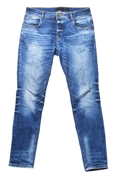 Modré Džíny Kalhoty Izolované Bílém Pozadí — Stock fotografie