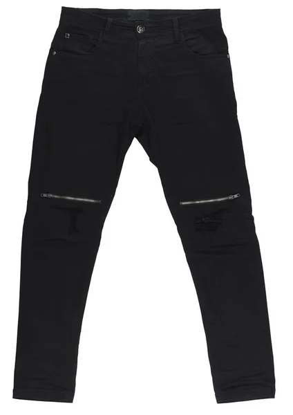 Preto Isolado Fundo Branco Jeans Masculinos Estão Isolados Close Calças — Fotografia de Stock