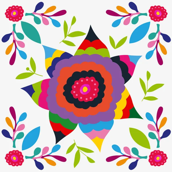 Μεξικάνικη Πολύχρωμο Και Περίτεχνα Εθνικ Μοτίβο Λουλούδια Στο Φωτεινό Παρασκήνιο Royalty Free Εικονογραφήσεις Αρχείου