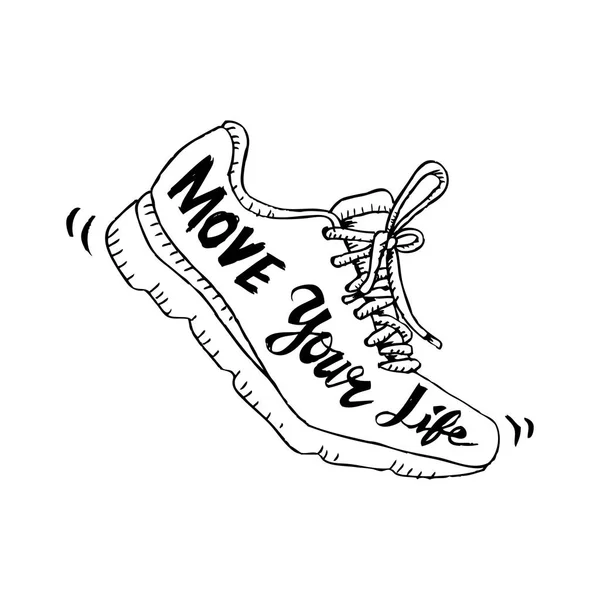 러닝 신발 기호-당신의 인생을 이동. 스케치 스타일. — 스톡 사진