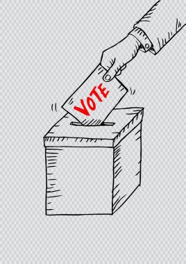 Yarım yamalak tarzı - el kağıt oy sandığı koymak kavramı oylama.