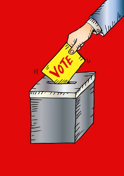 Voting concept in sketchy style - hand putting paper in the ballot box. — Stock Photo, Image