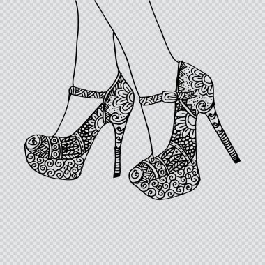Bacak ve yüksek topuklu Zentangle tarzı.
