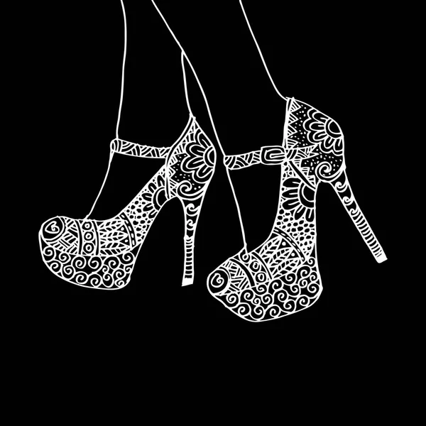 Beine und High Heels im Zentangle Stil. — Stockfoto