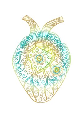 Elle çizilmiş insan kalbi. Doodle stili.