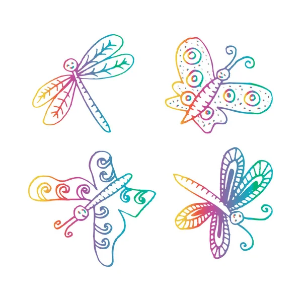 Ręcznie rysowane motyle i ważki. — Zdjęcie stockowe