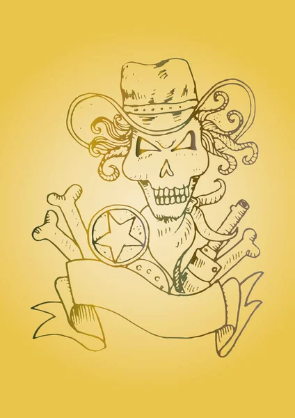 Diseño del logo del cráneo del sheriff. Dibujo a mano ilustración . — Foto de Stock