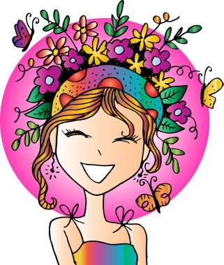  Şirin çizim kız portresi. Yarım yamalak stili.