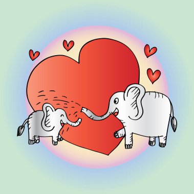 Bebek duş bebek fil ve annesi ile kartı. Yarım yamalak stili