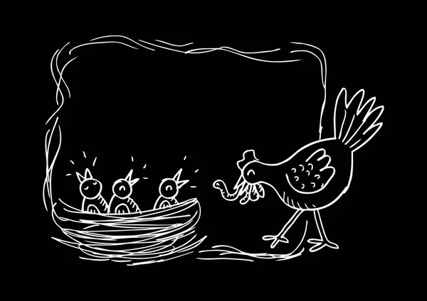 Mamă găină şi pui. Ilustrație desen de mână . — Fotografie, imagine de stoc