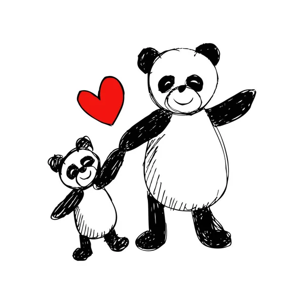 Happy pandas background. Sketchy style. — Stock Photo, Image